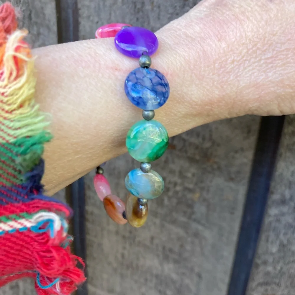 HANDMADE BRACELET Colorful Rainbow Silver Purple Pink Yellow Blue Green Orange